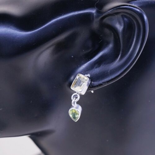 Vintage Modern Sterling Silver Handmade Earrings, 925 W/ Citrine N Peridot