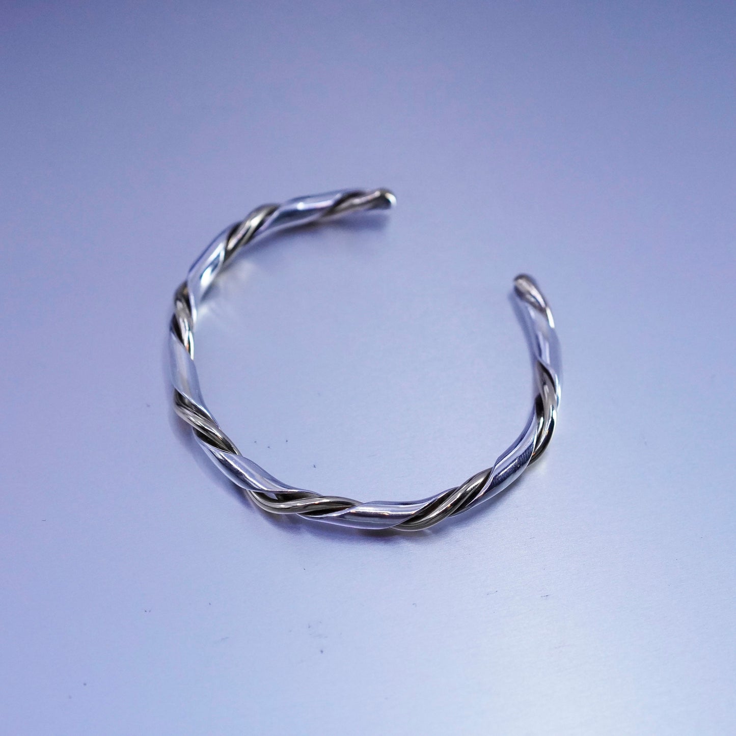 6.25”, Vintage two tone Sterling 925 silver handmade bracelet, twisted cuff