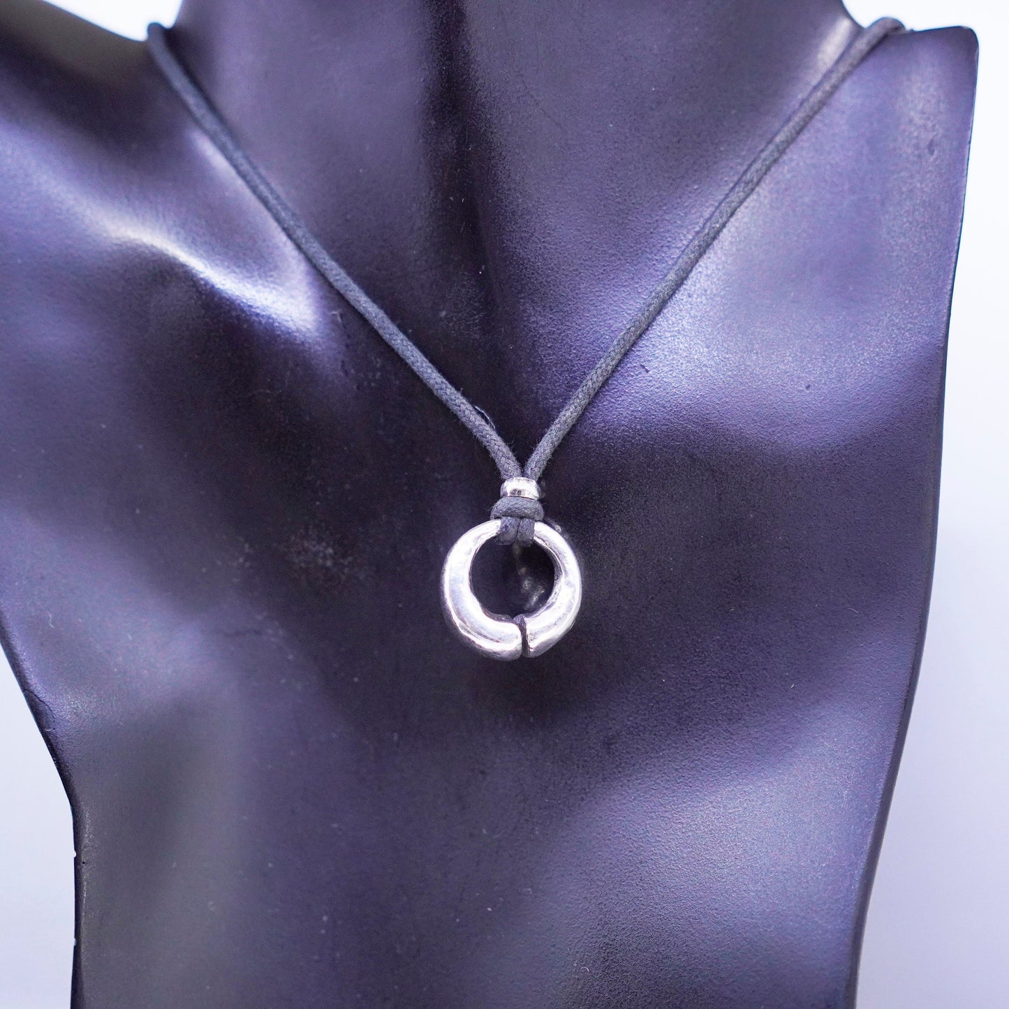 16”, modern necklace with sterling 925 silver circle pendant linen chain ruby