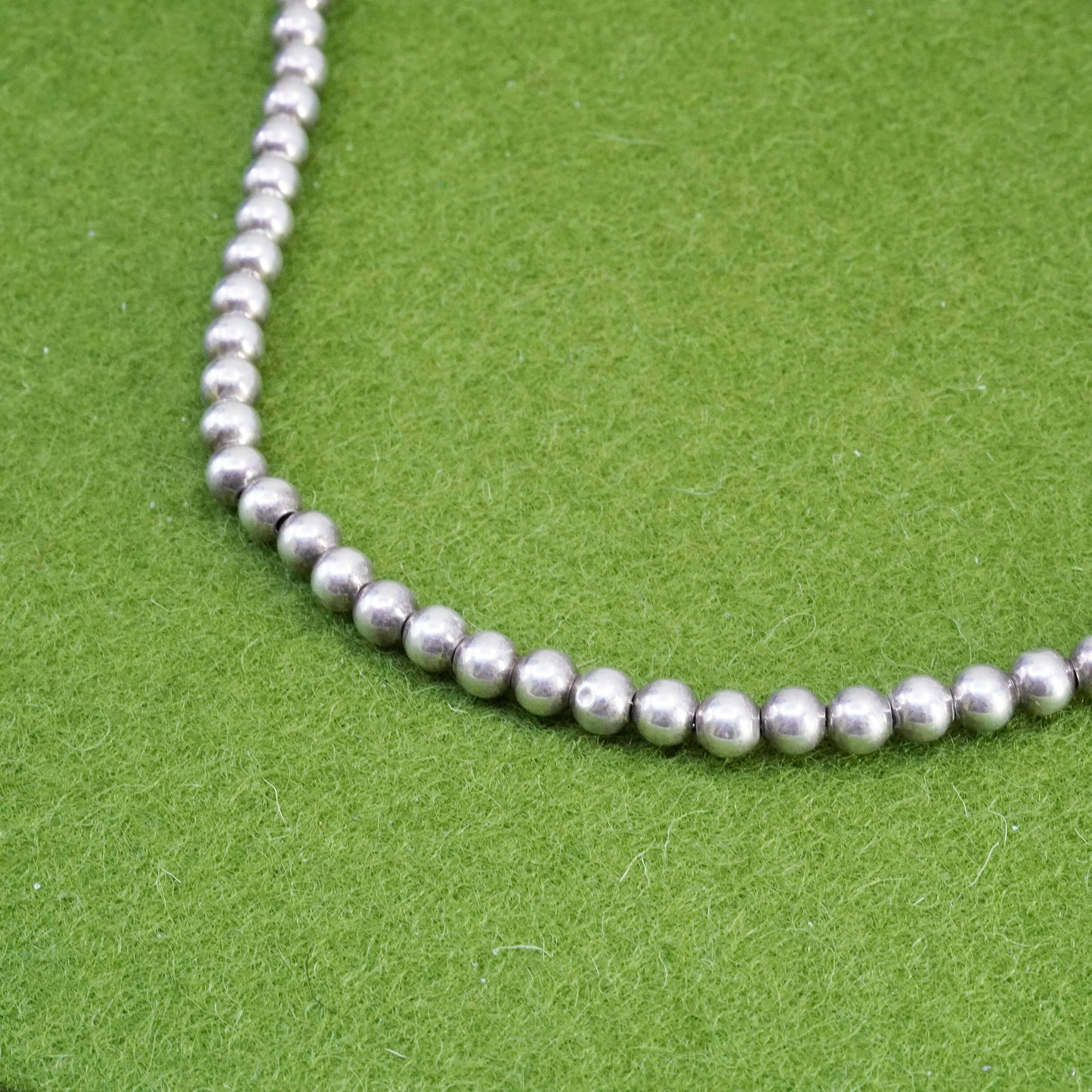 18”, vintage 925 sterling silver Necklace, snake chain with 5mm beads