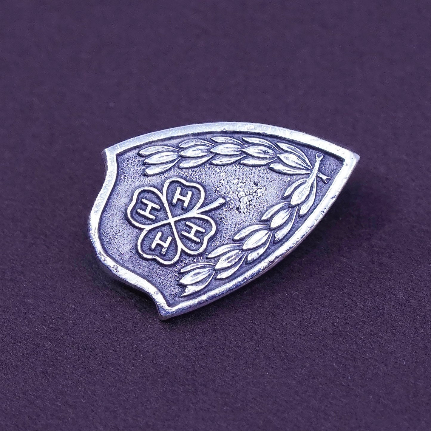 Vintage sterling 925 silver four leaves clover pin with 4H