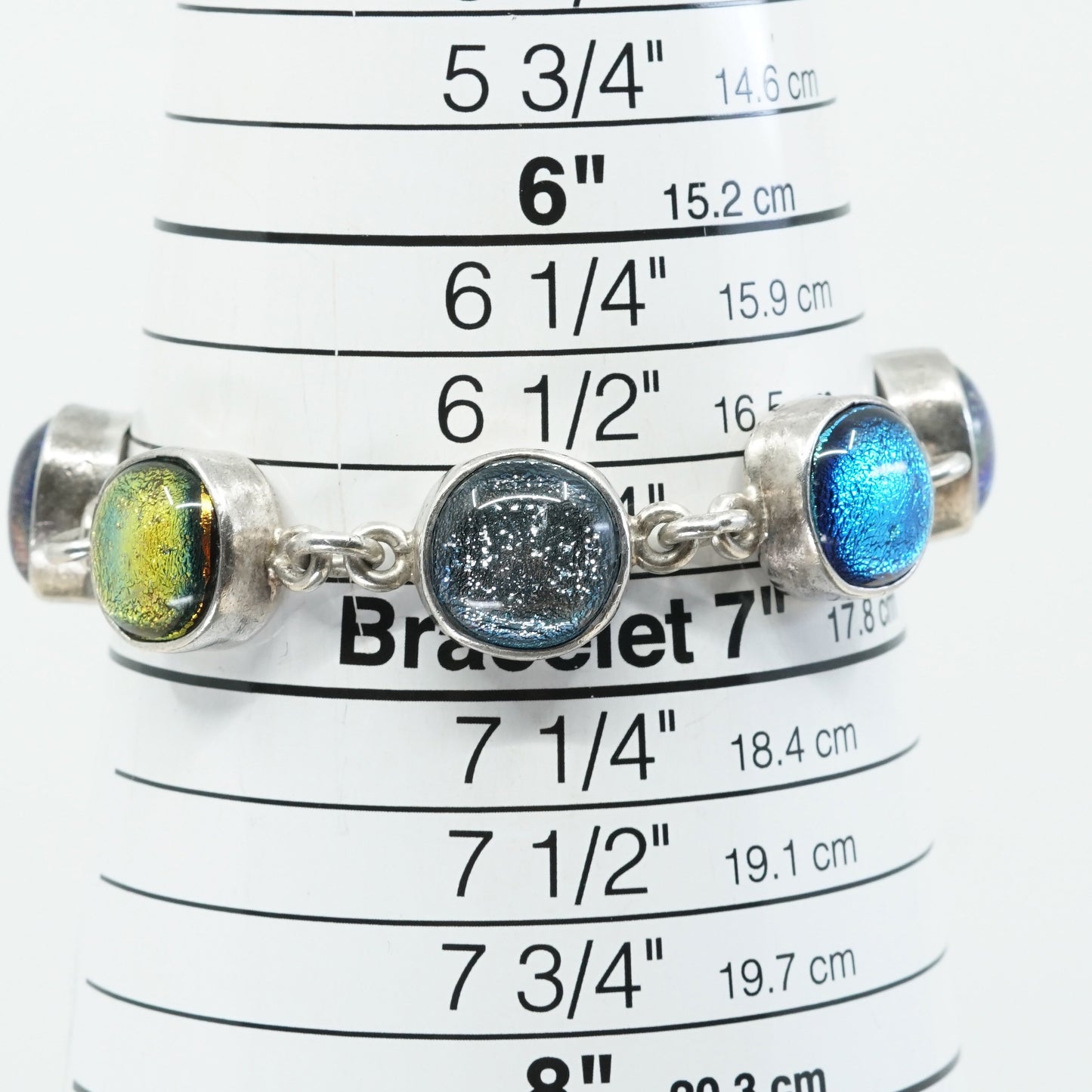 6.75", mexico Sterling 925 silver handmade bracelet w/ colorful foil glass bead