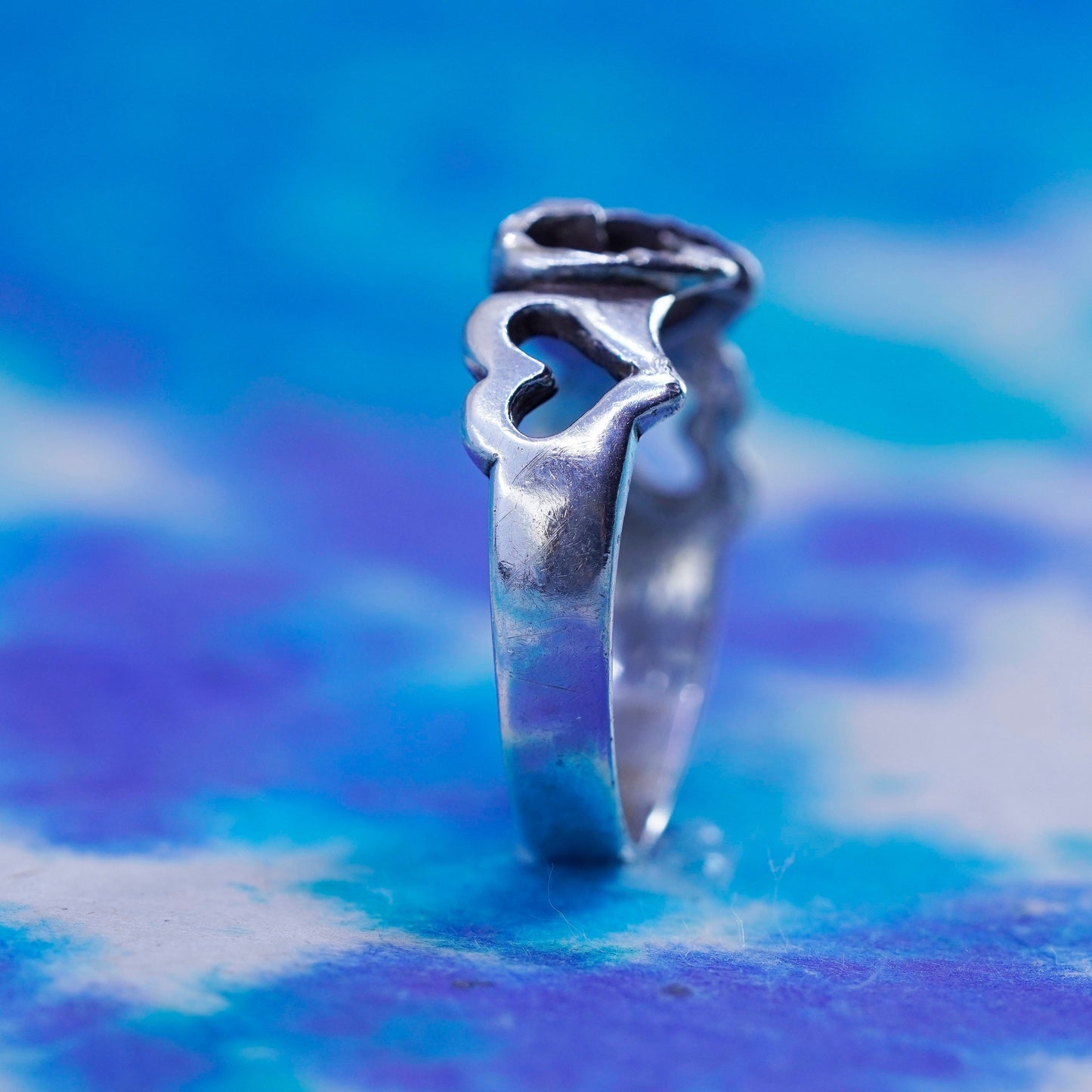 Size 7.5, vintage sterling silver handmade ring, 925 stackable heart band