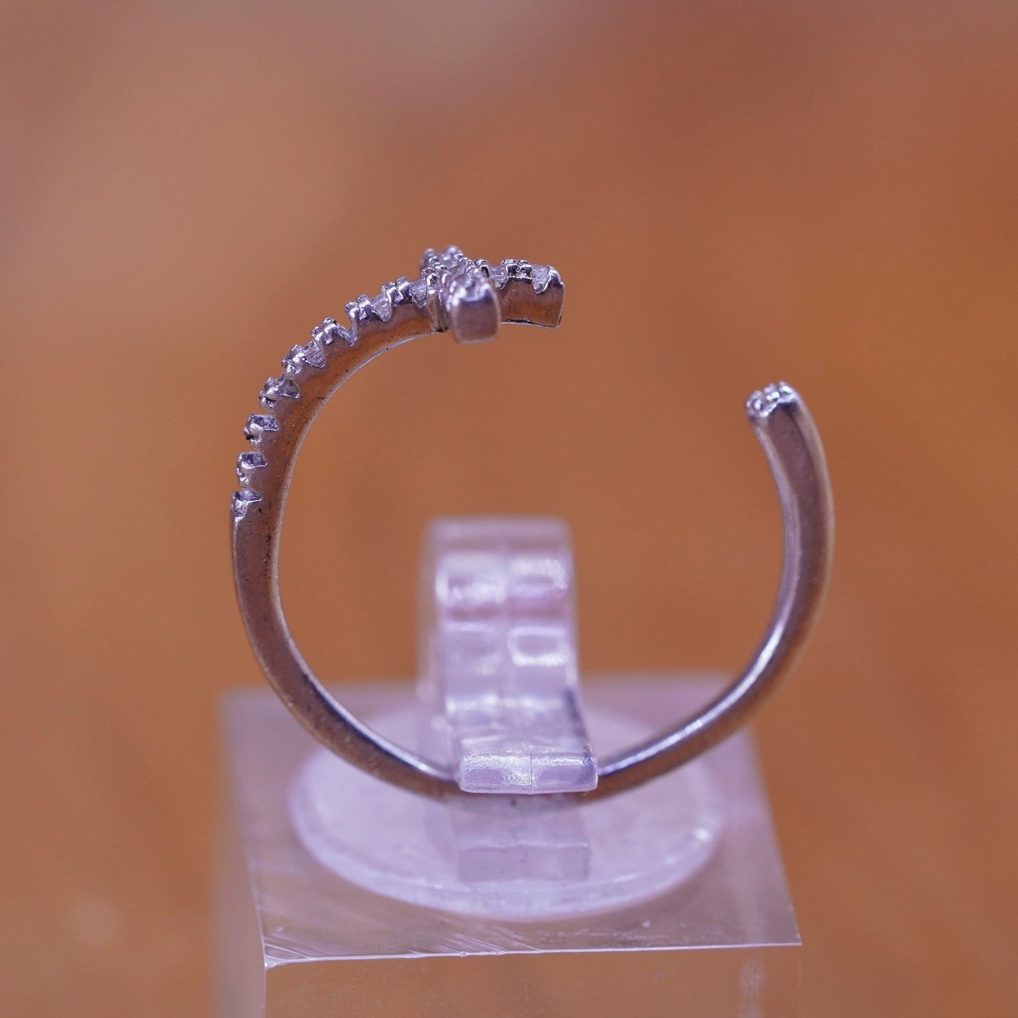 Size Adjustable Vintage Sterling Ring, 925 cross band with cz
