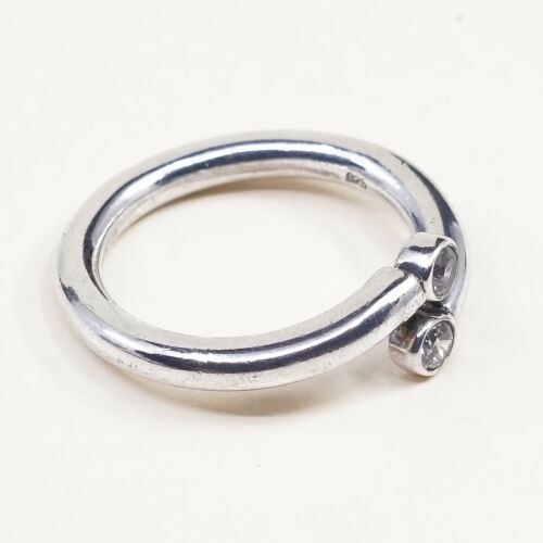 Sz 8.5, Vtg Sterling Ring, 925 Silver Handmade Engagement Band Ring W/ CZ,