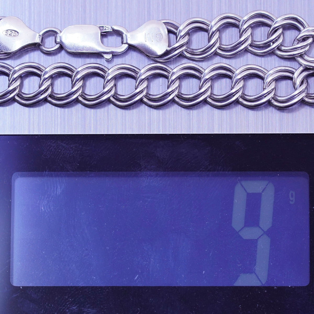 6”, 8mm, Vintage sterling silver double curb bracelet, 925 chain