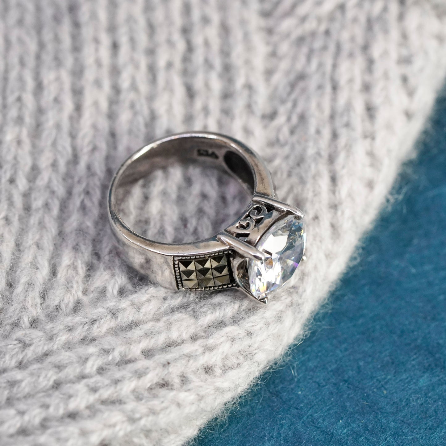 Size 8, Judith Jack Sterling 925 silver anniversary ring with Cz marcasite