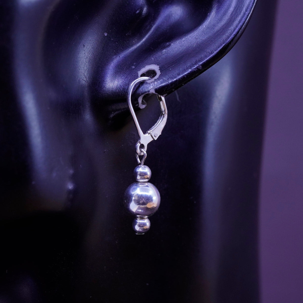 Vintage Sterling silver handmade earrings, 925 beads drops