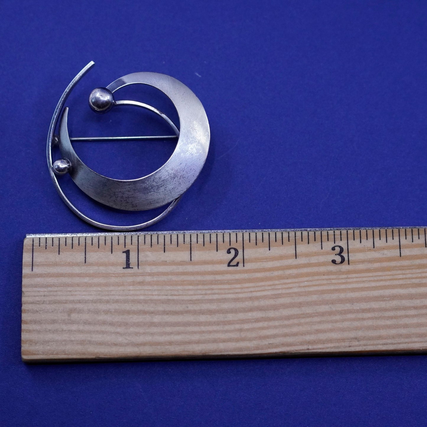 Vintage Beau Sterling silver handmade brooch, modern double 925 circle pin