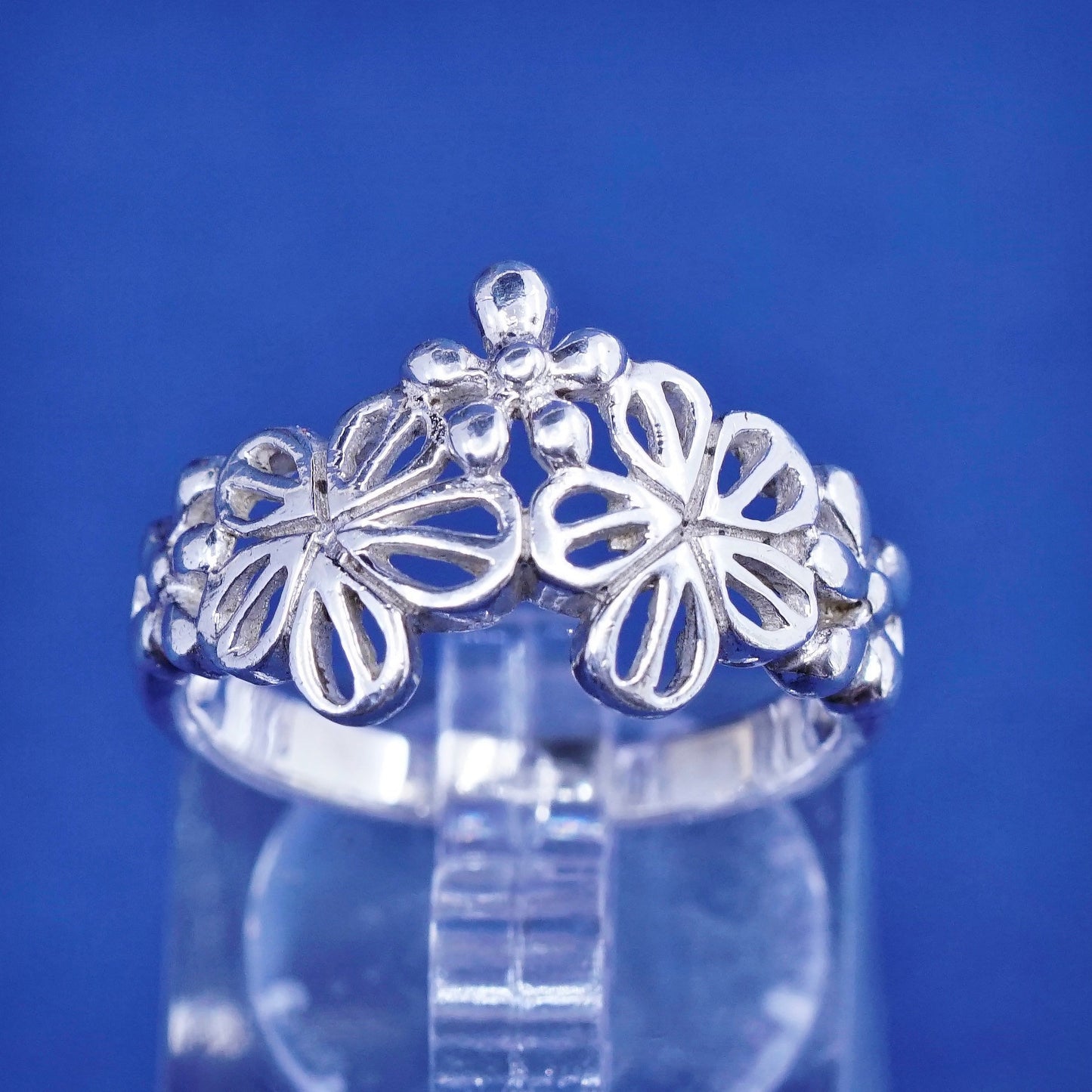 Size 7, vintage Sterling silver handmade ring, 925 filigree sunflower ring