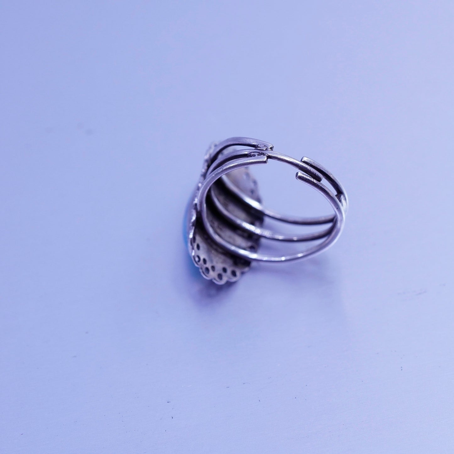 Size adjustable, Beau Sterling 925 silver handmade filigree ring with turquoise