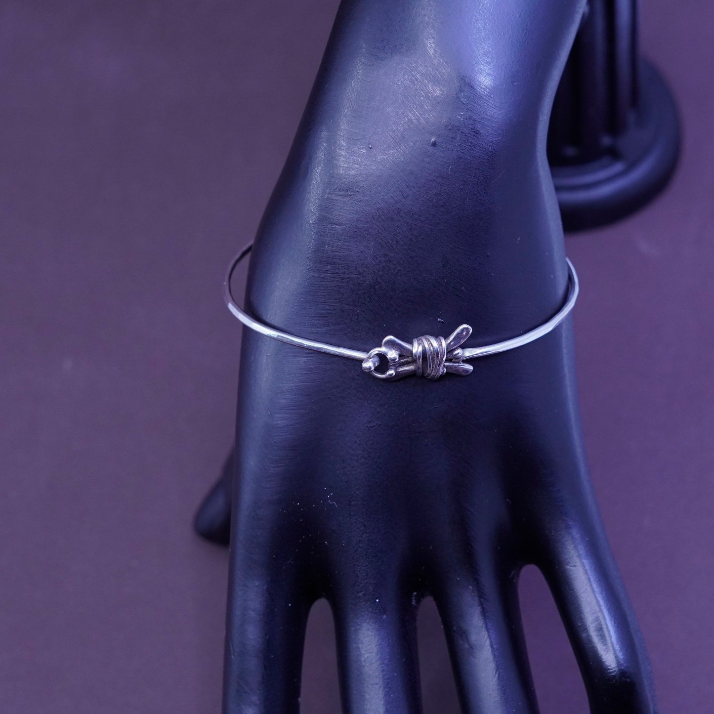 7”, sterling silver handmade bracelet, 925 hinged bangle with wired detail