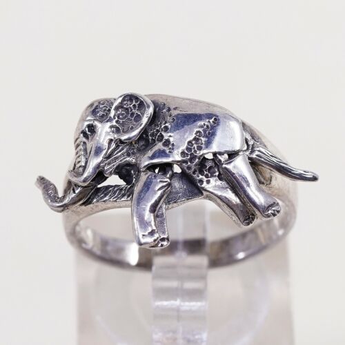 Size 8 Vintage Sterling Silver Handmade Sea Elephant Ring W/ Movable Joints