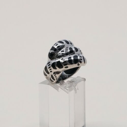 Sz 6, Vtg Sterling Silver Handmade Ring, 925 Silver Band W Obsidian Inlay