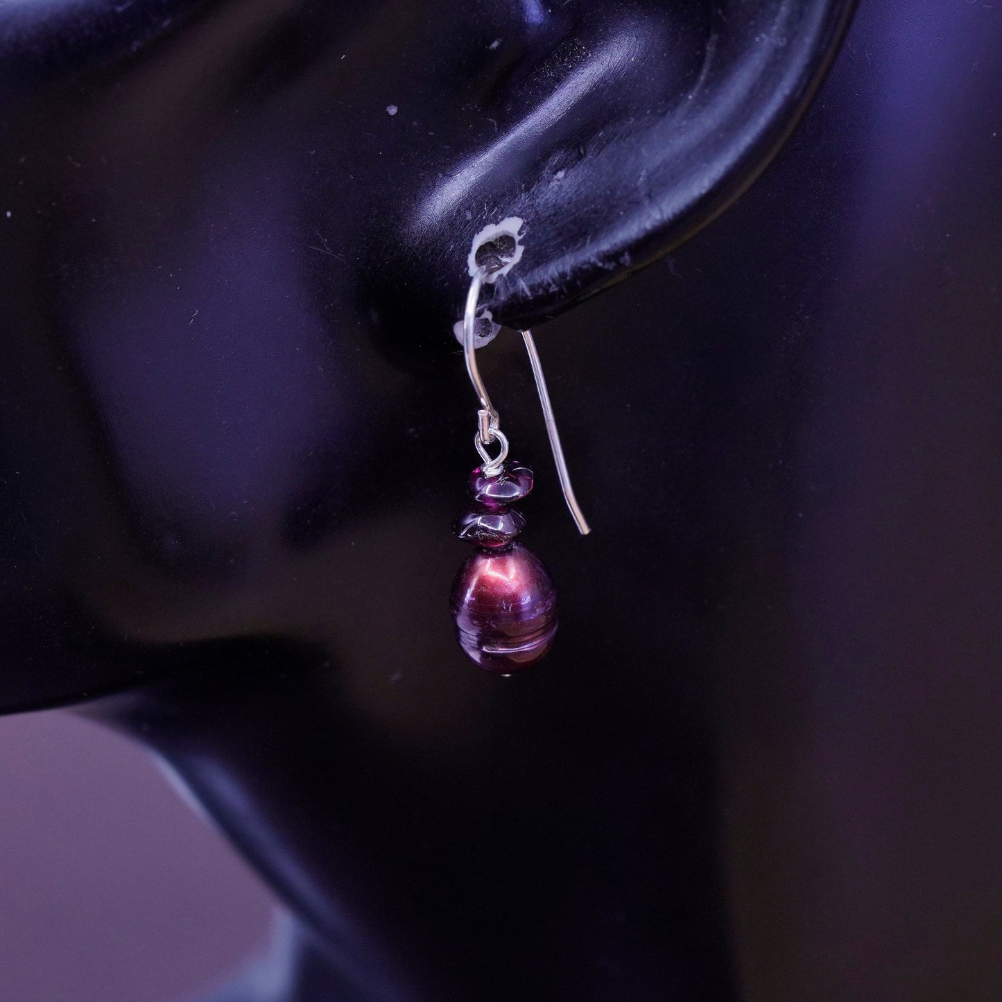 Vintage Sterling 925 silver handmade earrings with red pearl and garnet