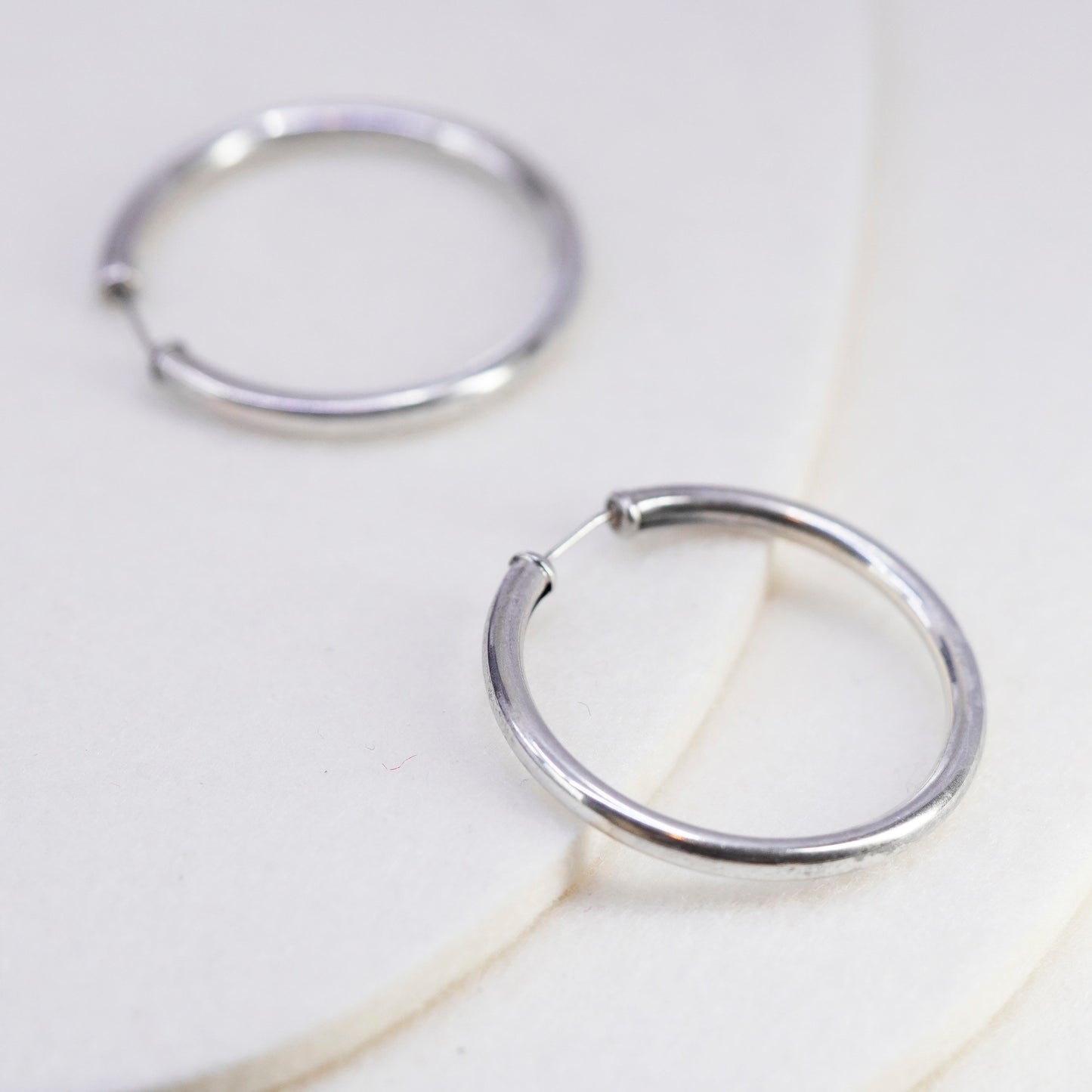 1.5”, vintage Sterling silver handmade earrings, modern bold 925 hoops