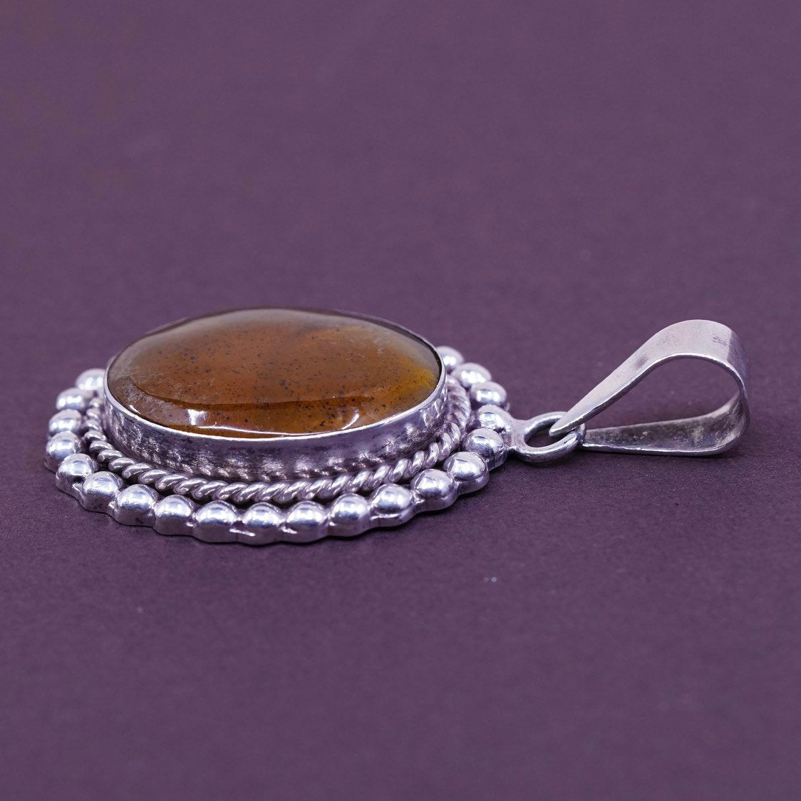 vtg mexico Sterling silver handmade pendant, 925 w/ Amber N beads