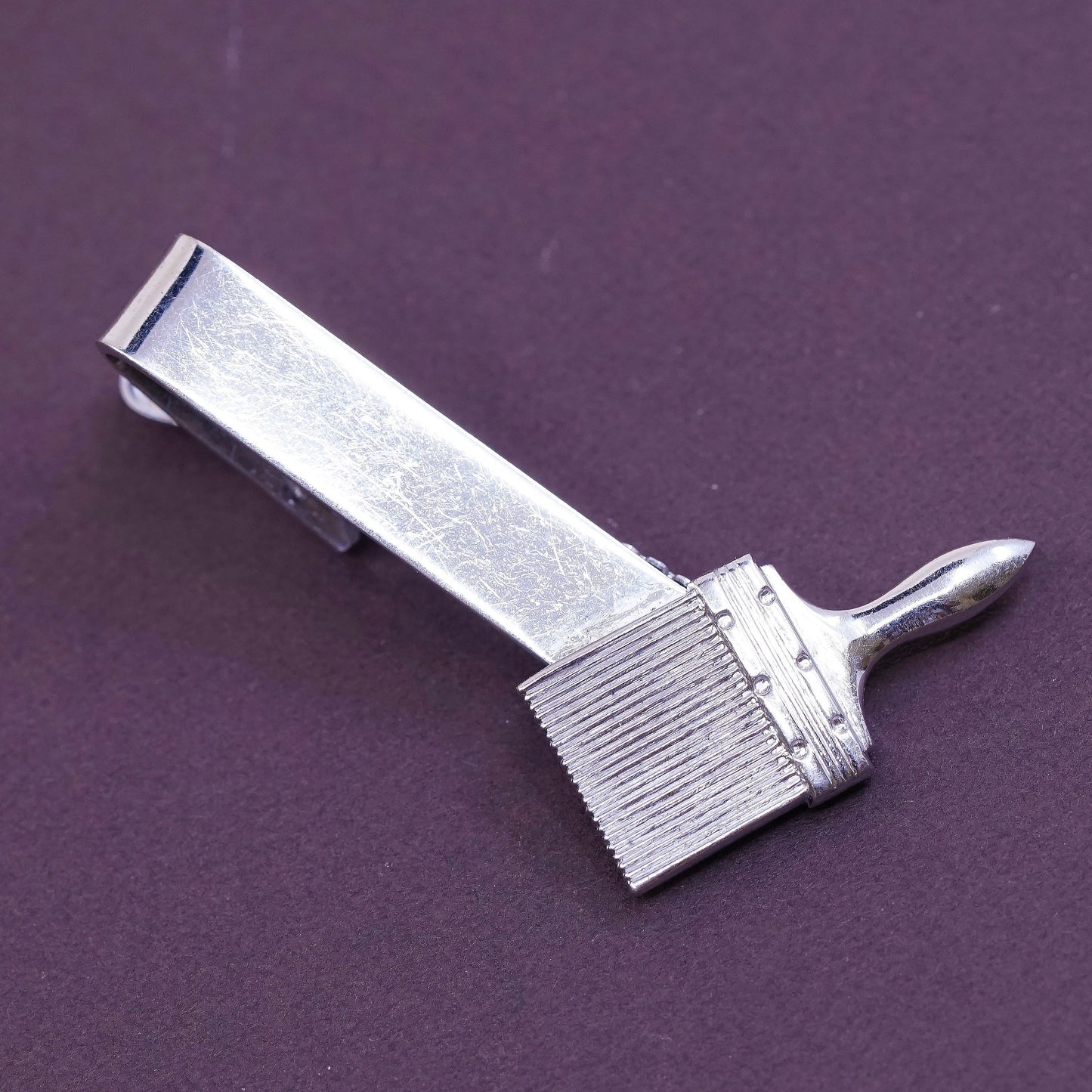 Vintage Baker sterling silver handmade tie clip, solid 925 silver tie clip with painting brush, stamped Sterling Baker