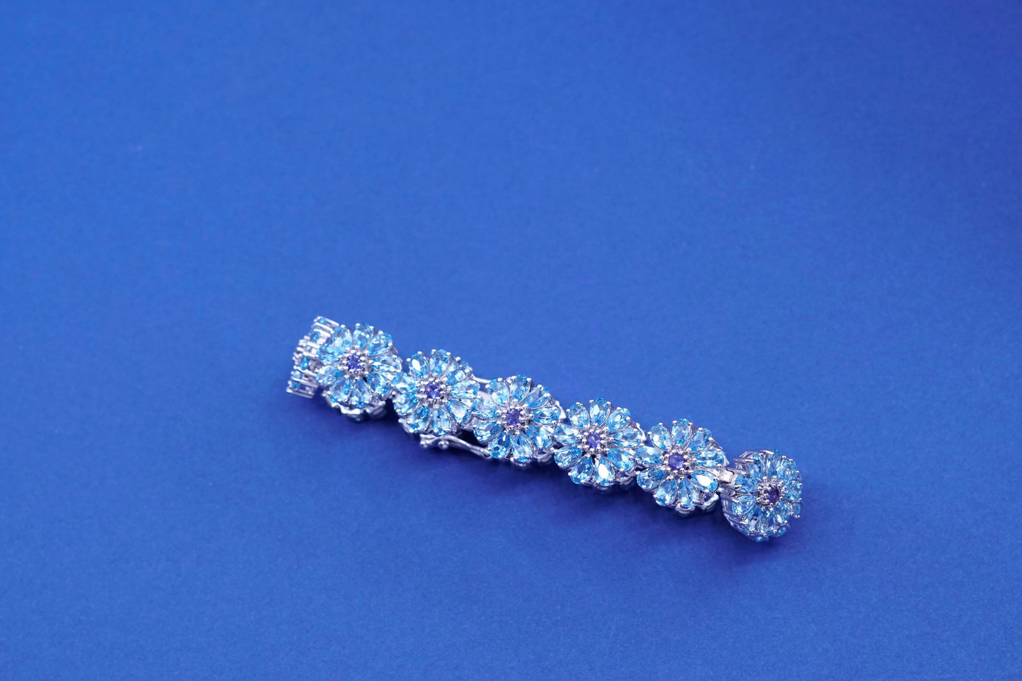 7”, vintage sterling silver tennis bracelet, 925 flower with topaz and amethyst