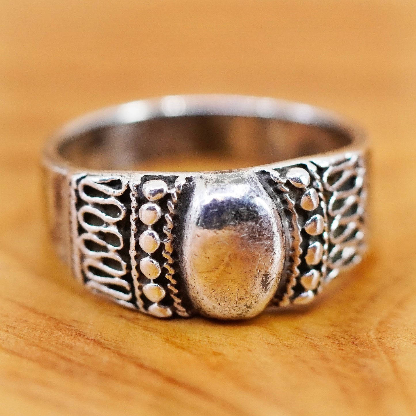 Size 9.5, vintage Sterling silver handmade ring, 925 band with beads