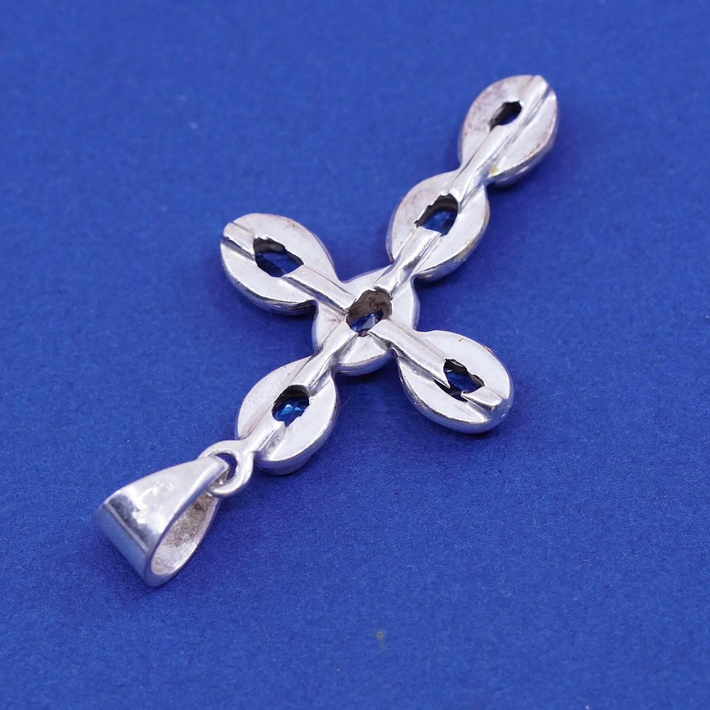 Vintage solid Sterling silver handmade pendant, 925 cross with topaz