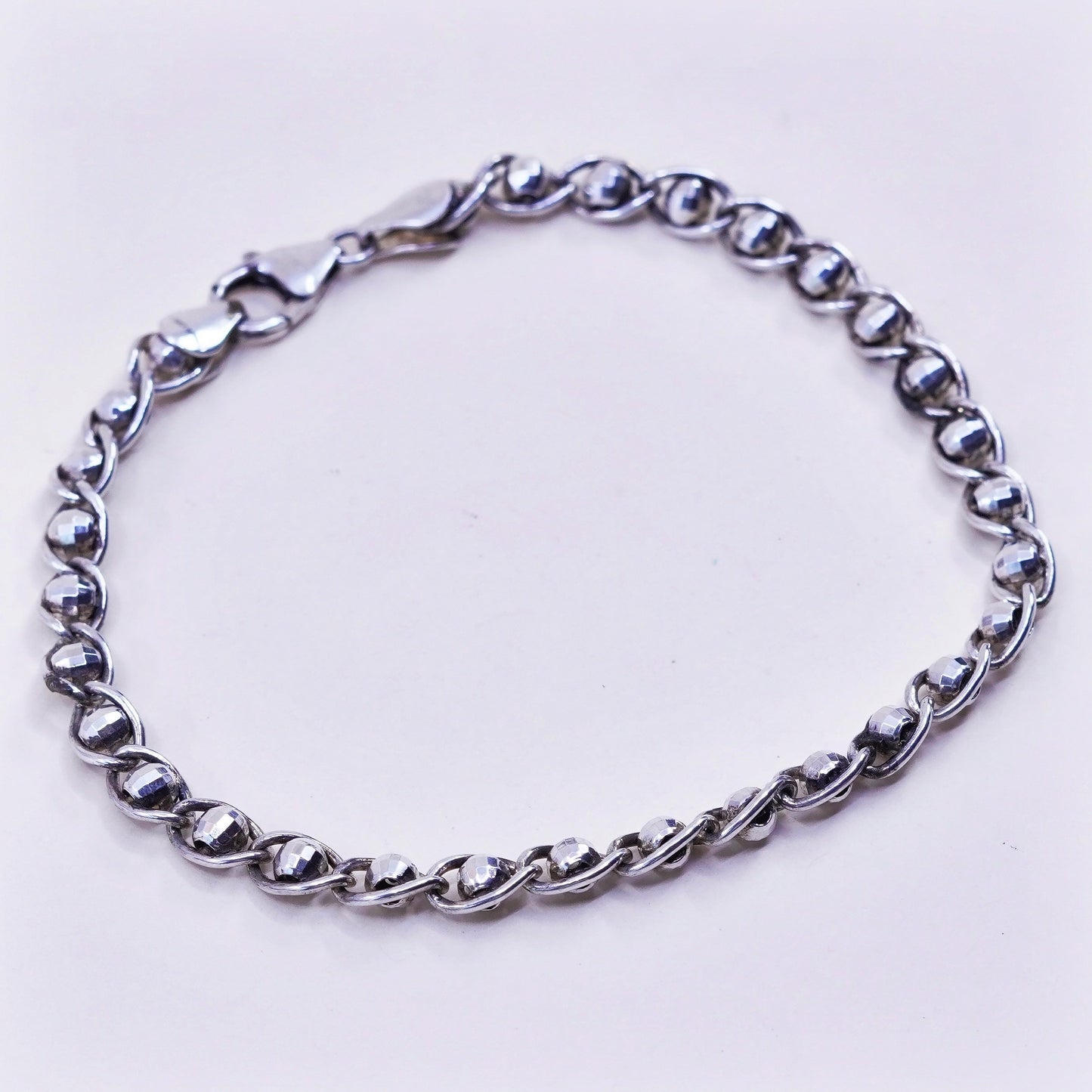 8.25”, 5mm, Vintage CREA sterling silver bracelet, 925 beads chain