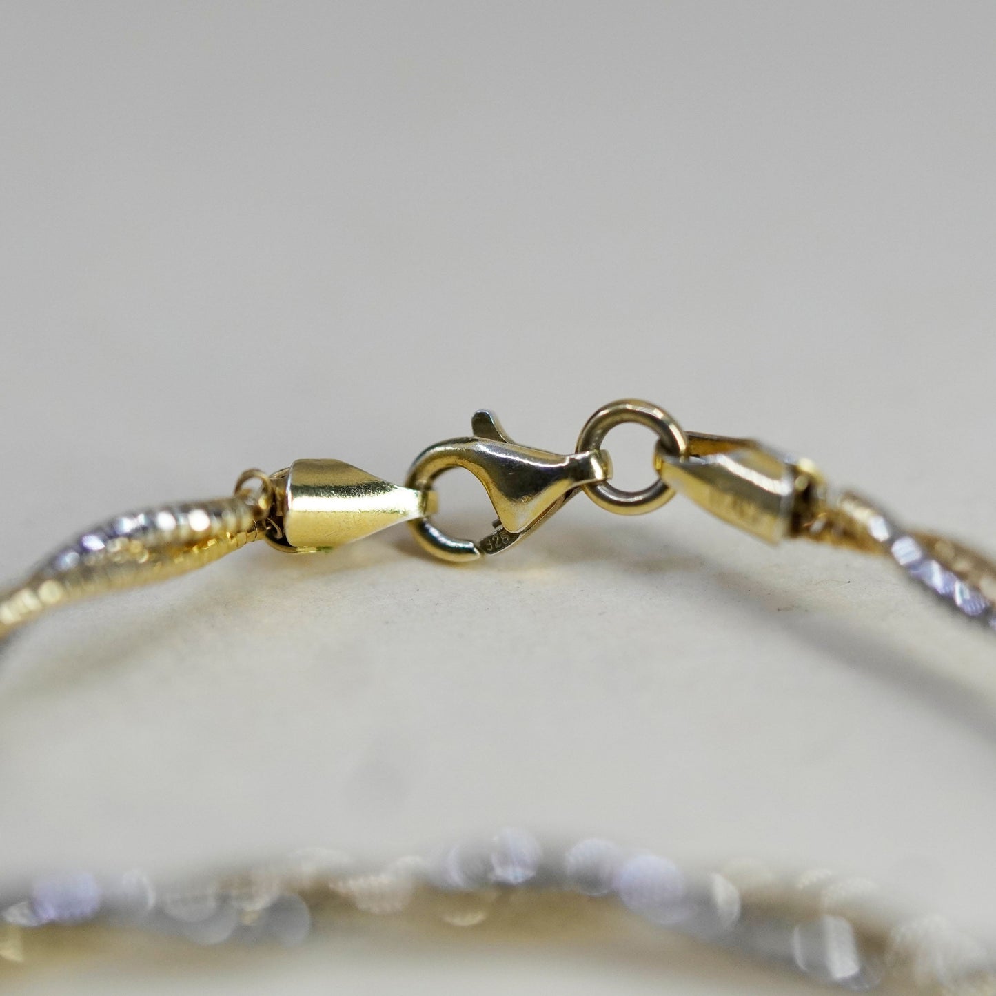 16.5”, two tone sterling silver glittering twisted snake chain, 925 necklace