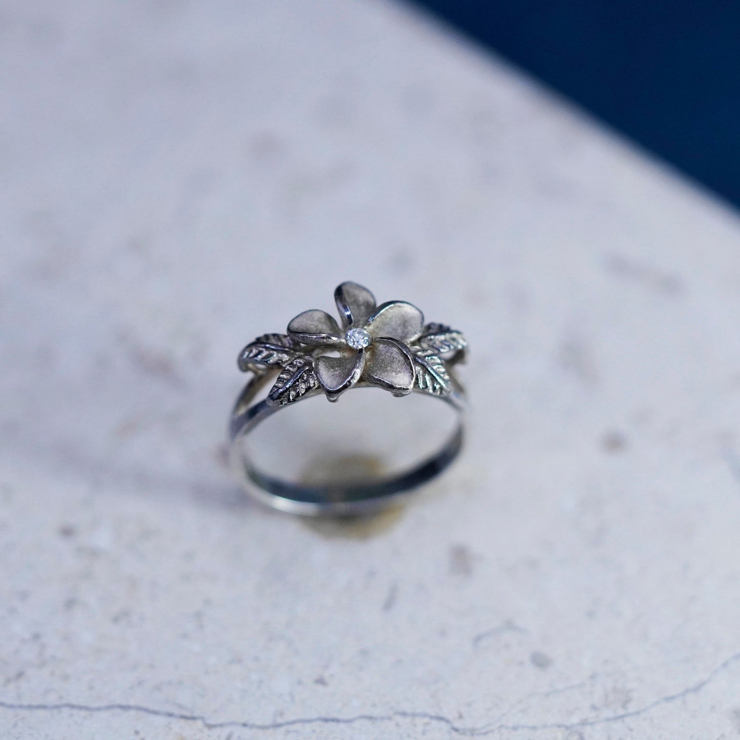 Size 7.25, vintage Sterling silver handmade ring, 925 plumeria flower