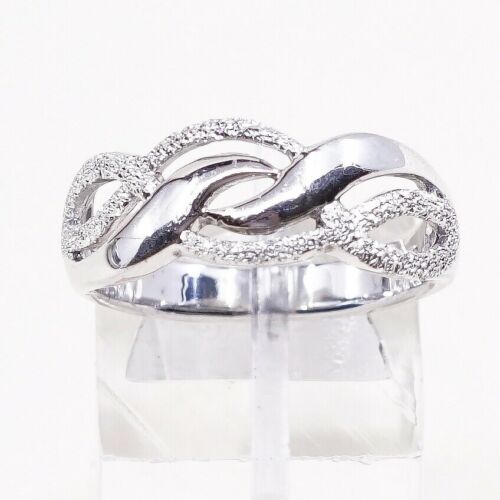 Sz 8, Vtg Sterling Silver Handmade Ring 925 Band Entwined Wavy, Stamped 925