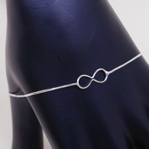 7+1”, 1mm, Vtg Sterling Silver bracelet, 925 Italy snake chain W/ Infinity Charm