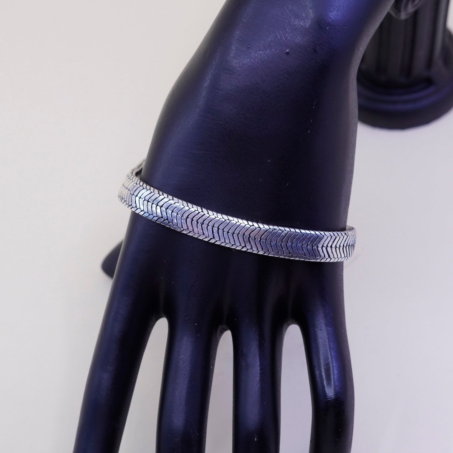 8.5”, 9mm, vintage Sterling silver bracelet, bold 925 flatten snake chain