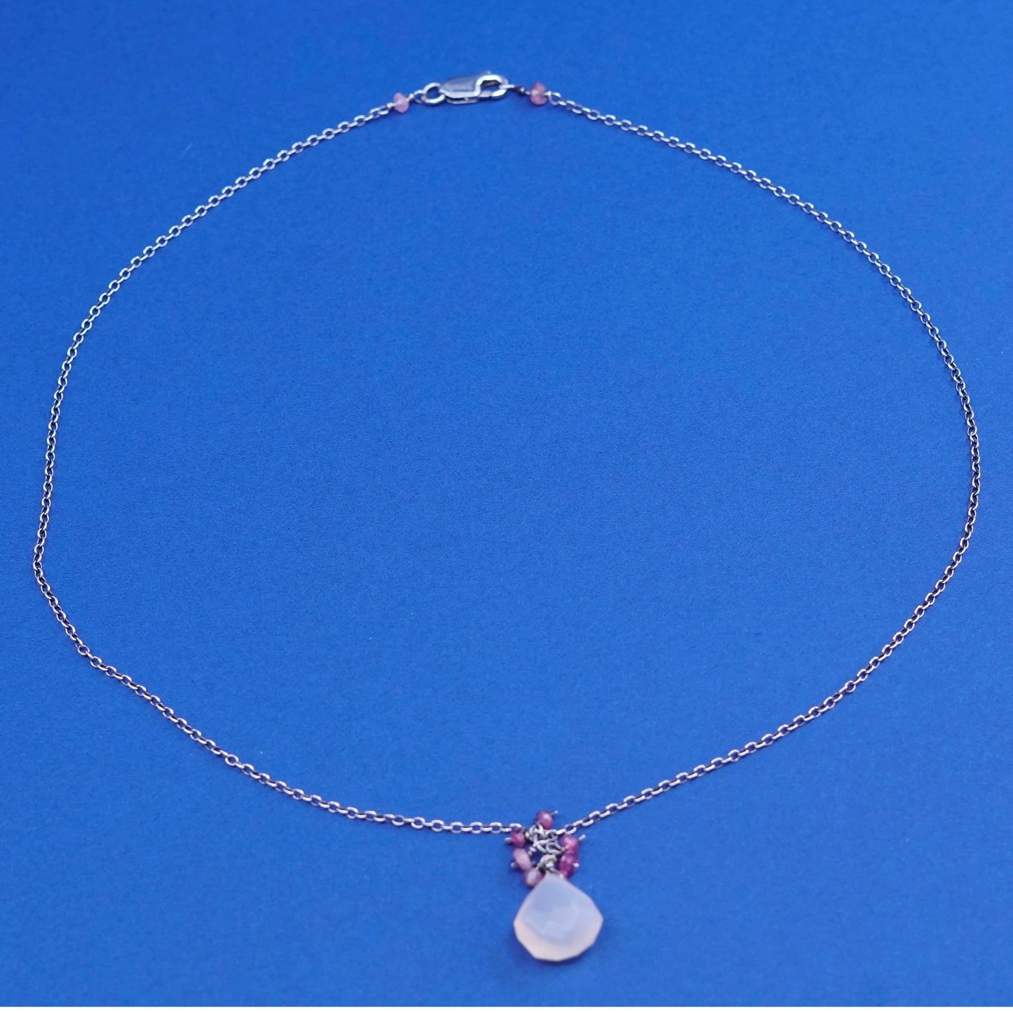 16”, 1mm, vintage Sterling silver necklace, 925 circle chain w/ quartz pendant