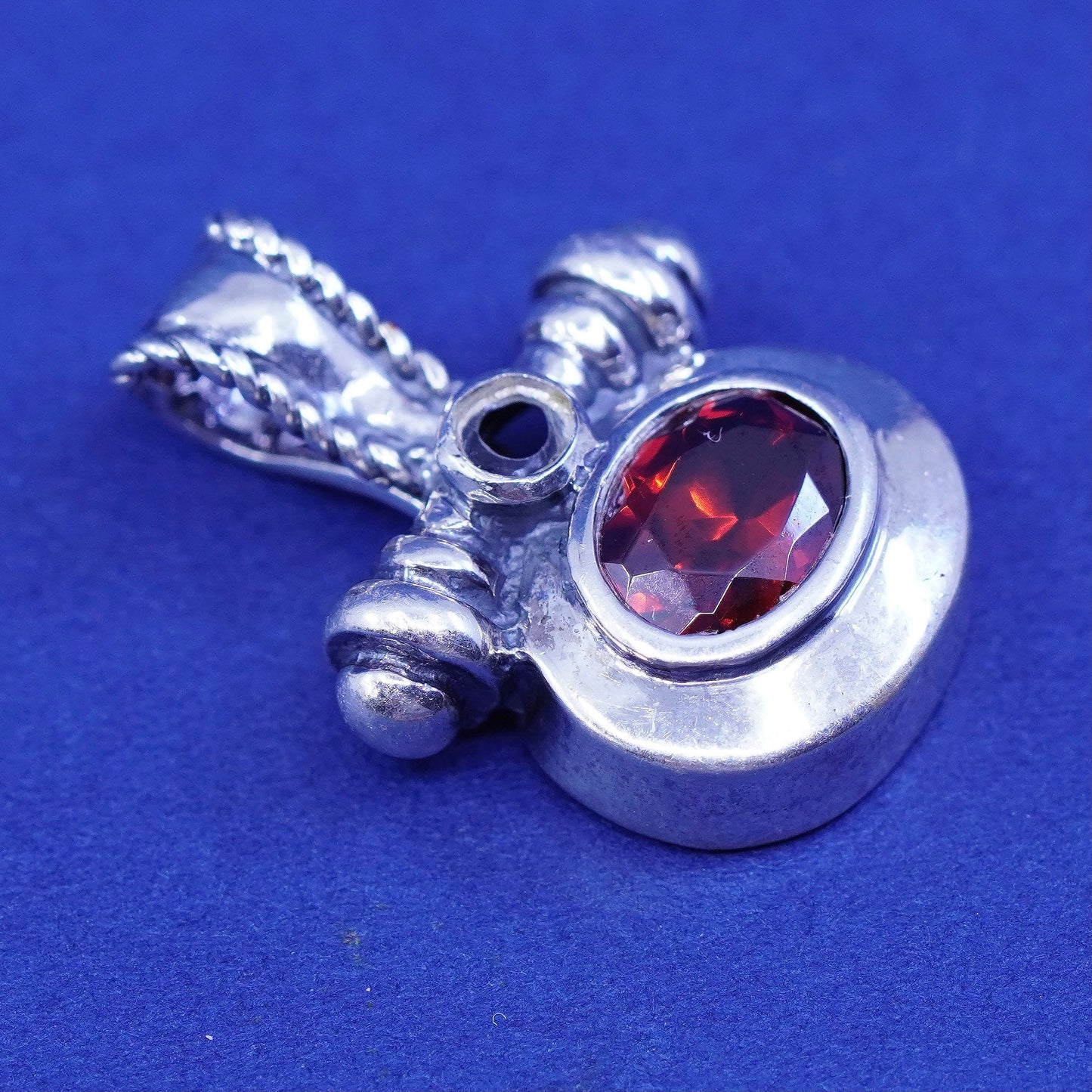 Vintage Sterling 925 silver handmade pendant with ruby and beads