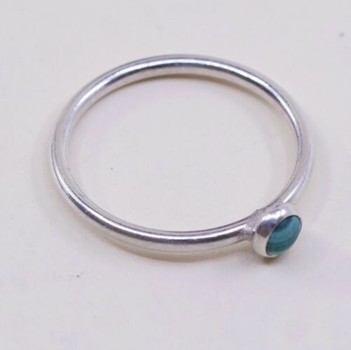 Sz 7.25, Vtg Sterling Silver Handmade Ring, 925 Silver Band W Malachite Inlay