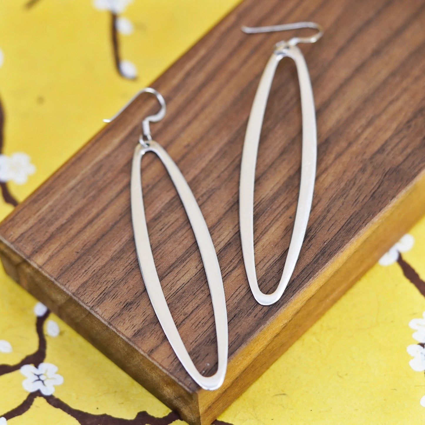 Vintage Sterling silver handmade earrings, 925 marquise shaped long dangle