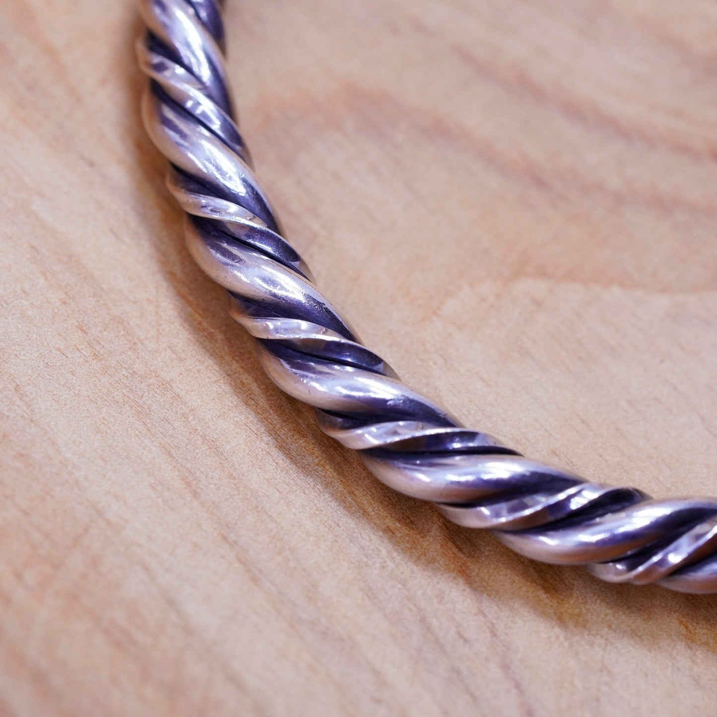 5.75”, Vintage Sterling silver handmade bracelet, 925 braided woven cable cuff