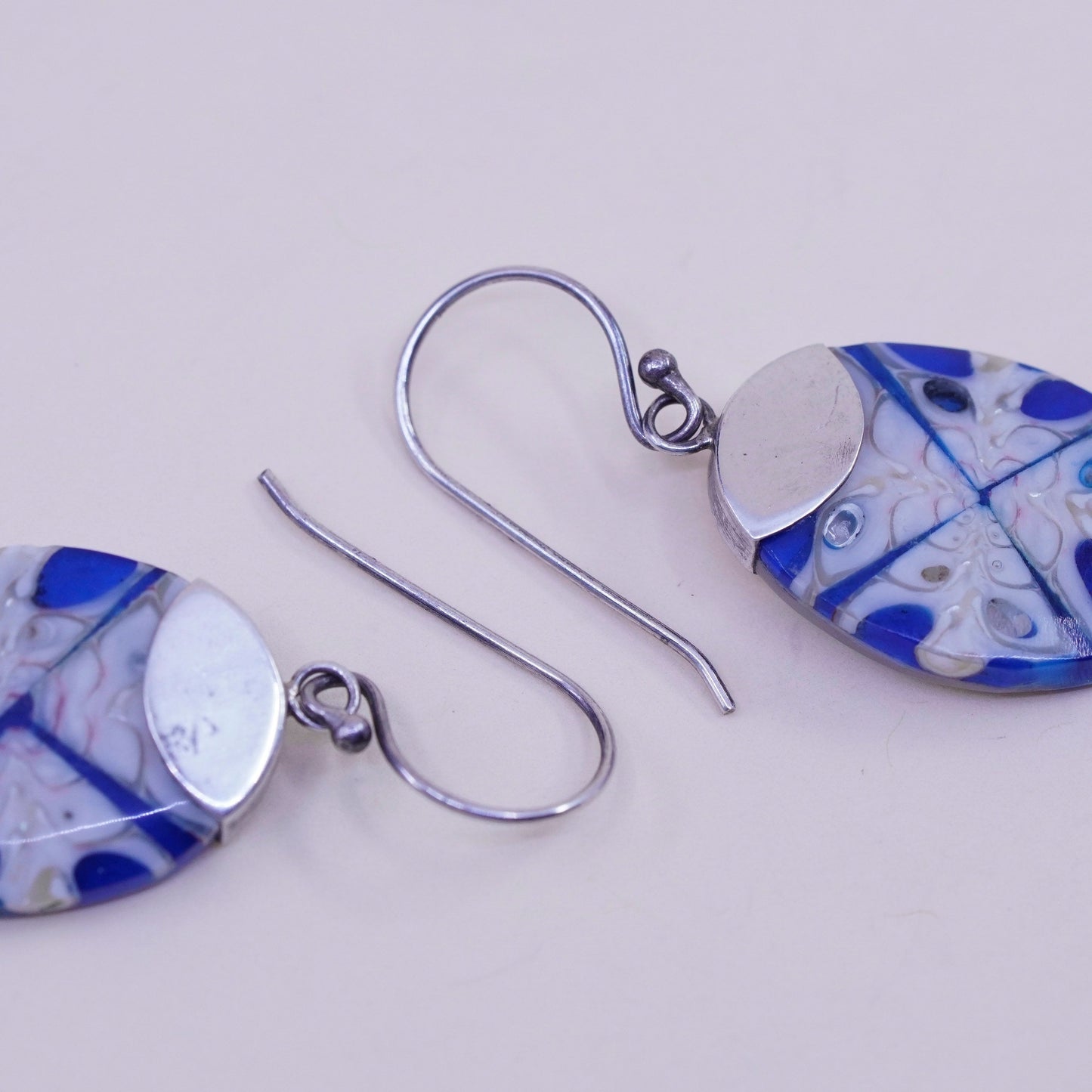 Vintage Mexico sterling 925 silver handmade earrings with blue resin