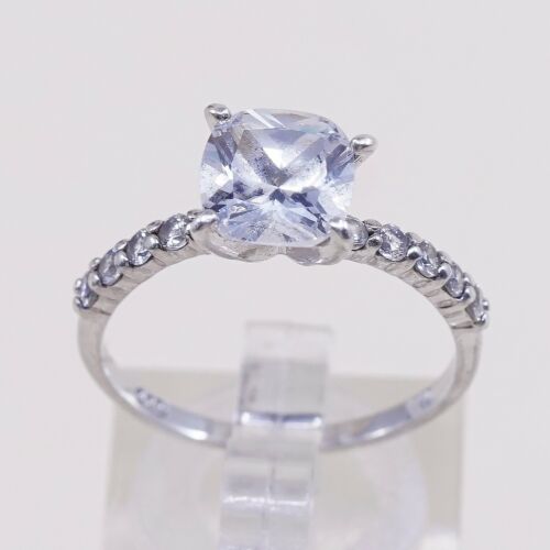 Sz 8.25, Vtg Sterling Silver Fashion Ring, 925 Silver Engagement Ring W/ Cz