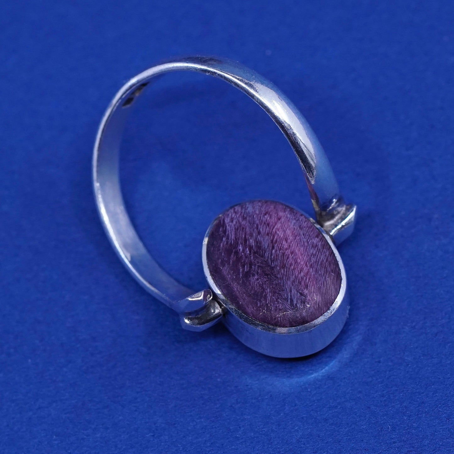 sz 6.5, vtg sterling silver handmade ring, antique spinner ring w/ jade N agate