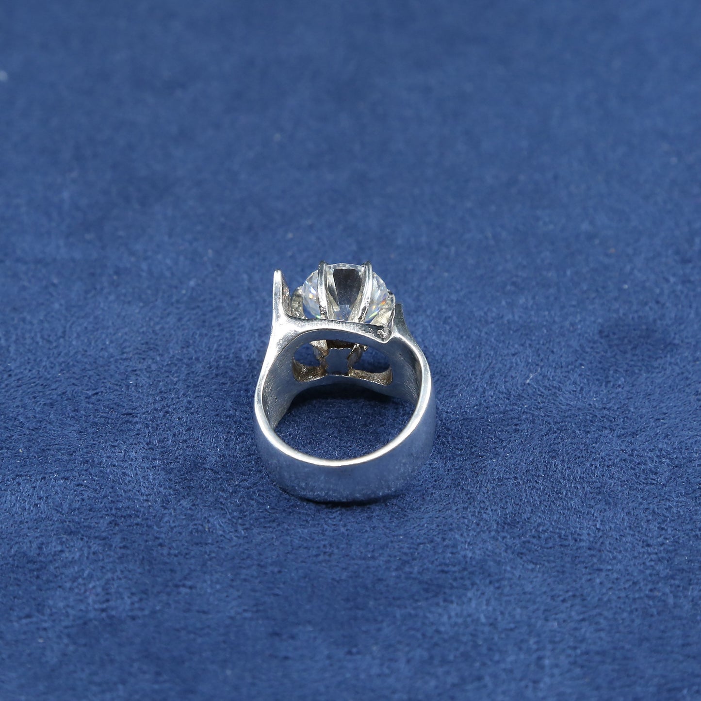 sz 7, vtg Sterling silver handmade ring, 925 statement cocktail ring w/ crystal