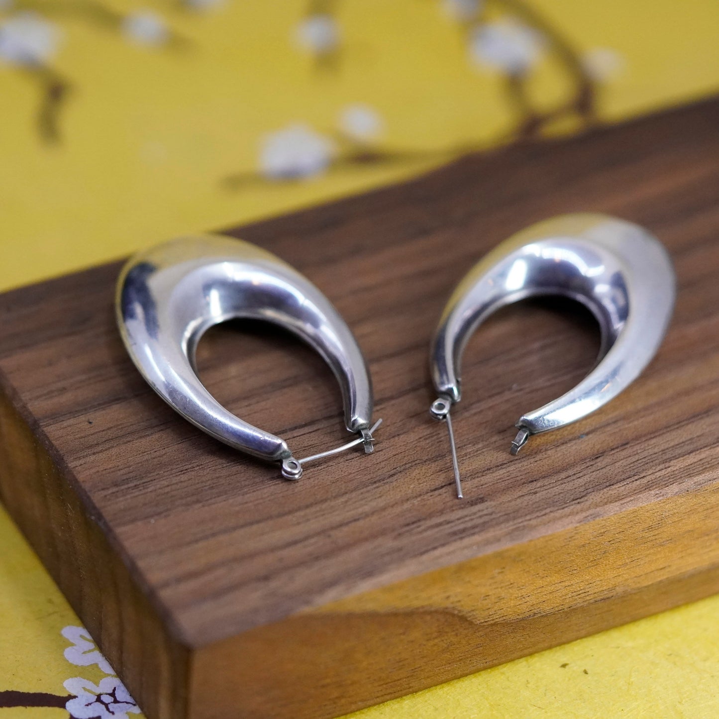 1.75”, vintage Sterling silver handmade earrings, 925 silver hoops