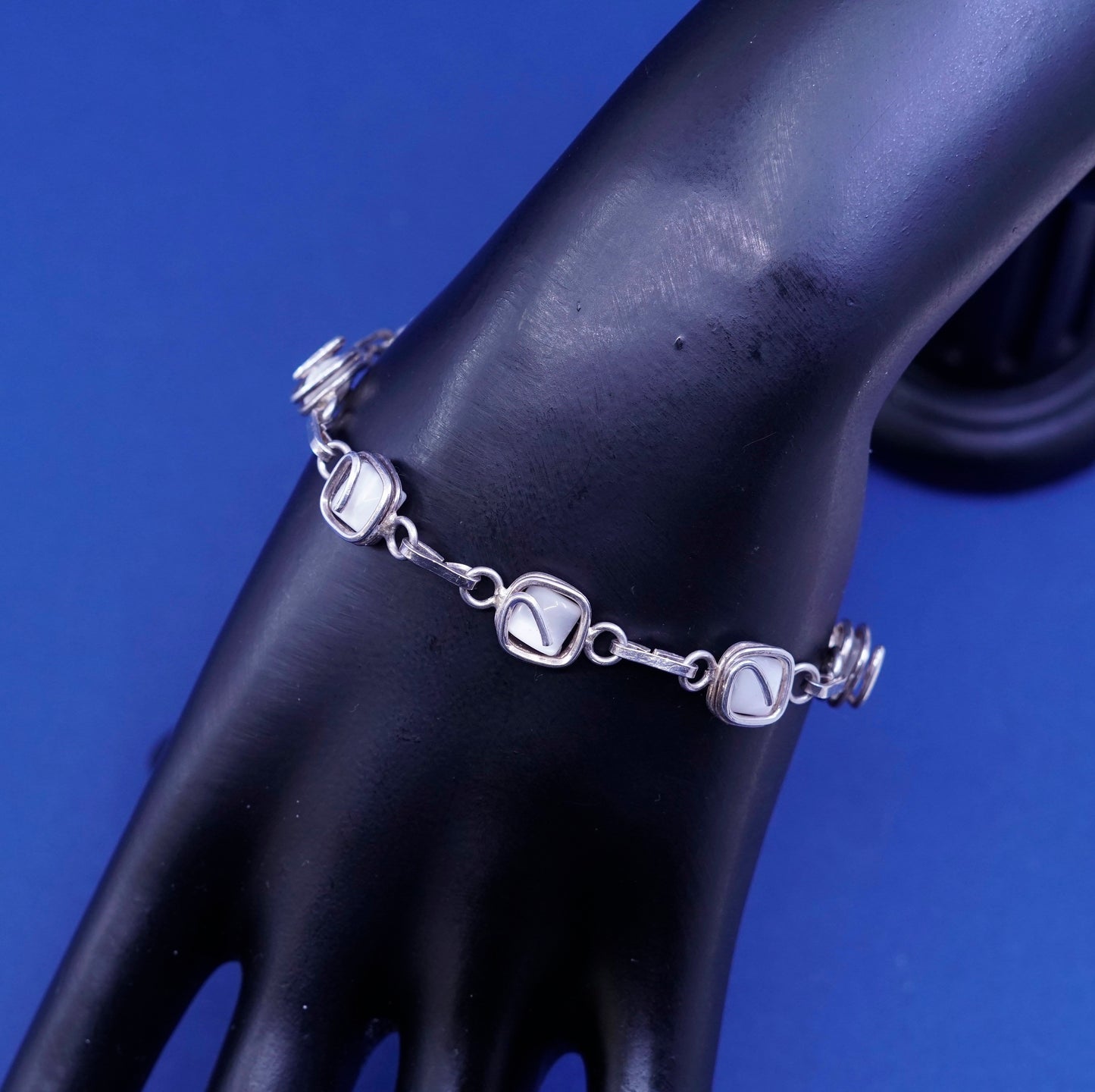 6”, vintage Sterling silver handmade bracelet, 925 wire with white tiger eye