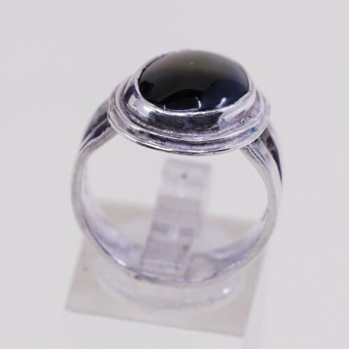 Sz 8.5, Vtg Sterling silver handmade ring, 925 band W/ Labradorite, Silver Teste