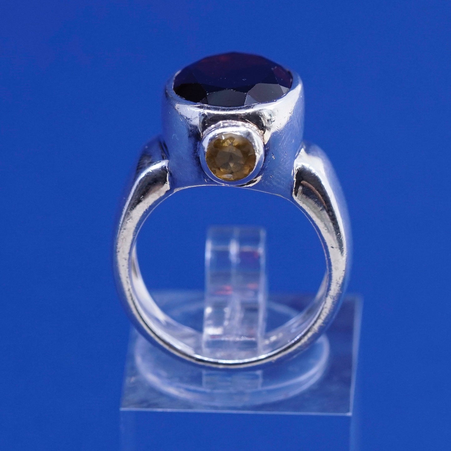 Size 5, vintage Sterling silver handmade ring, 925 with Ruby N citrine
