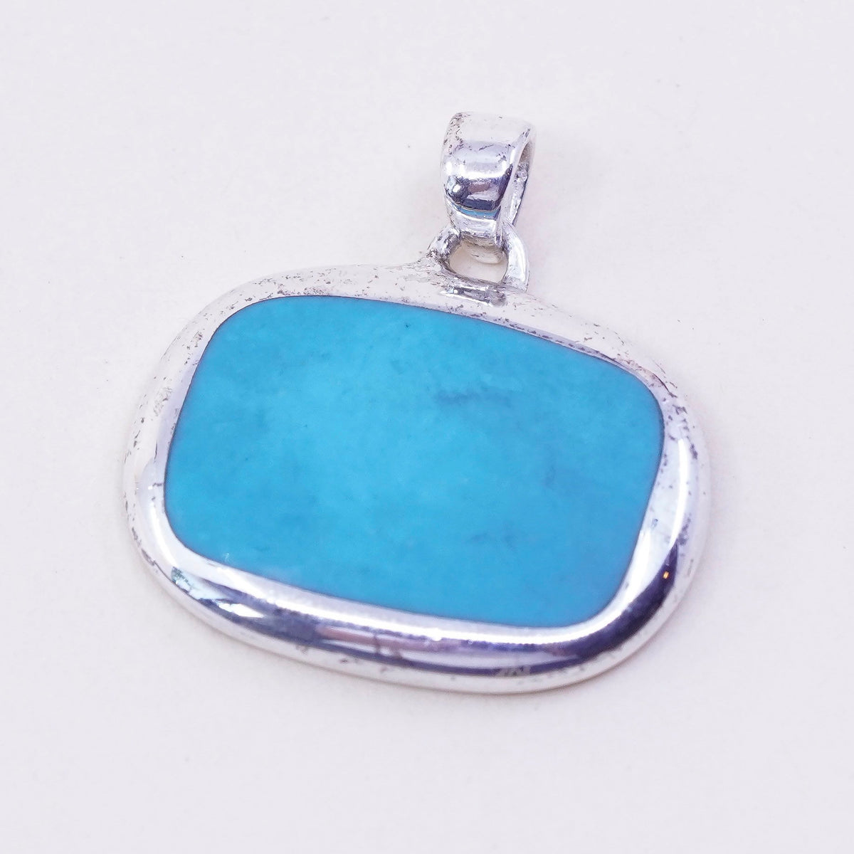 Vintage sterling 925 silver handmade pendant with square turquoise