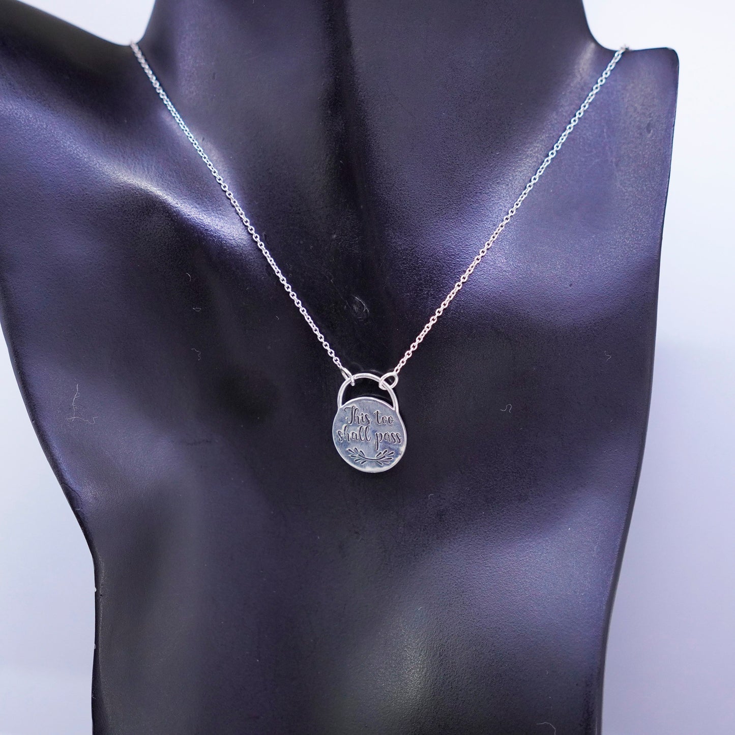 16+4”, Sterling 925 silver handmade circle necklace this too shall pass pendant