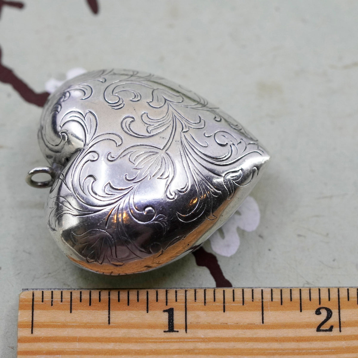Vintage handmade sterling silver puffy heart, textured 925 charm pendant