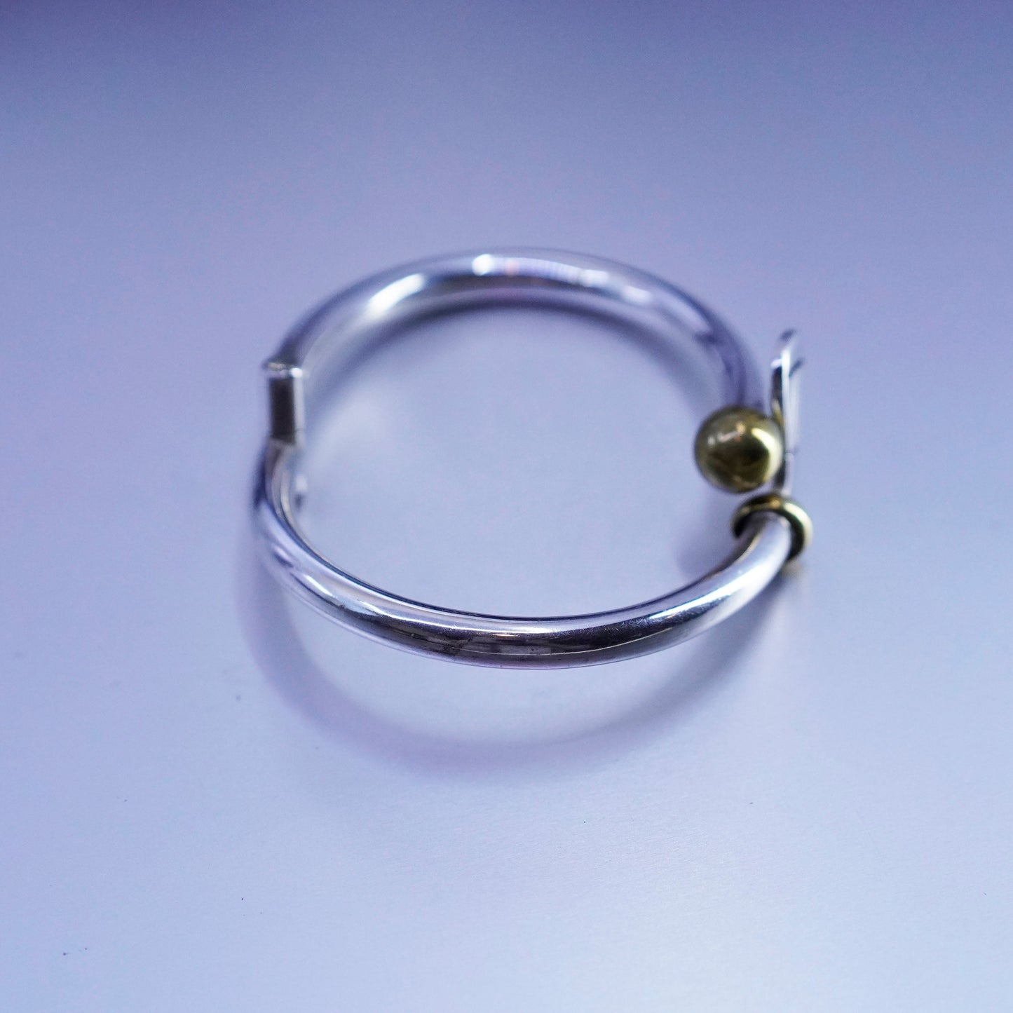 6.5”, Mexico two tone Sterling 925 silver handmade golf bracelet, hinged bangle
