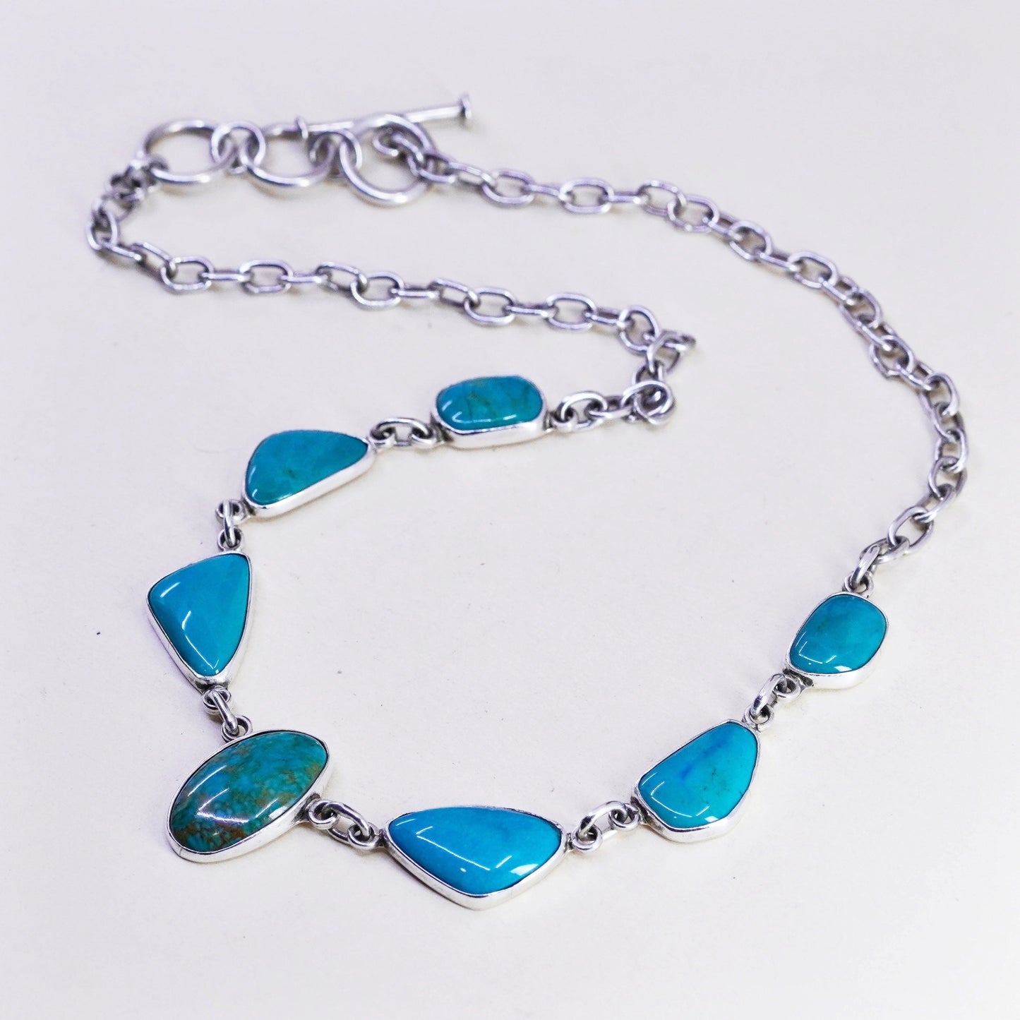 16+1”, Sterling silver handmade necklace, 925 circle chain turquoise pendant