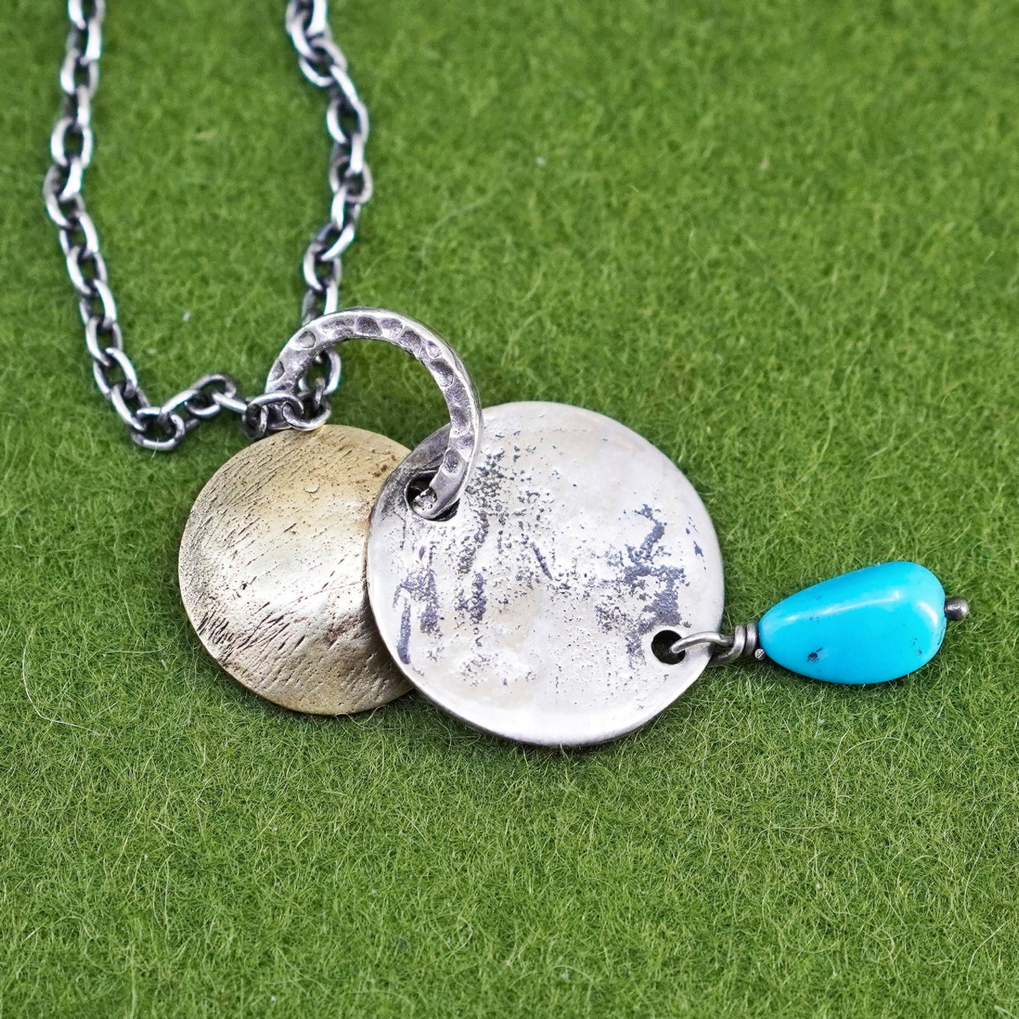 16+2”, Silpada 925 Sterling Silver necklace, Turquoise Brass Disc Pendant N1835